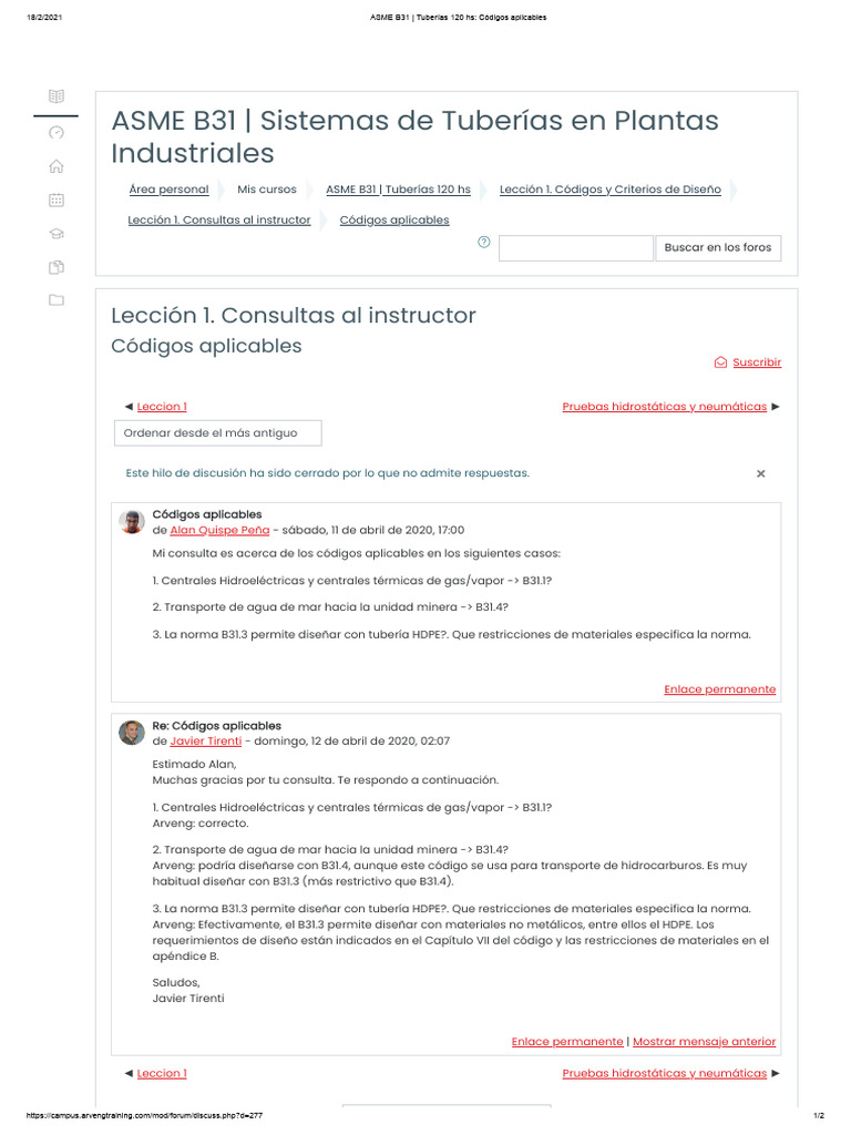 Códigos ASME B31 para Tuberías Industriales | PDF