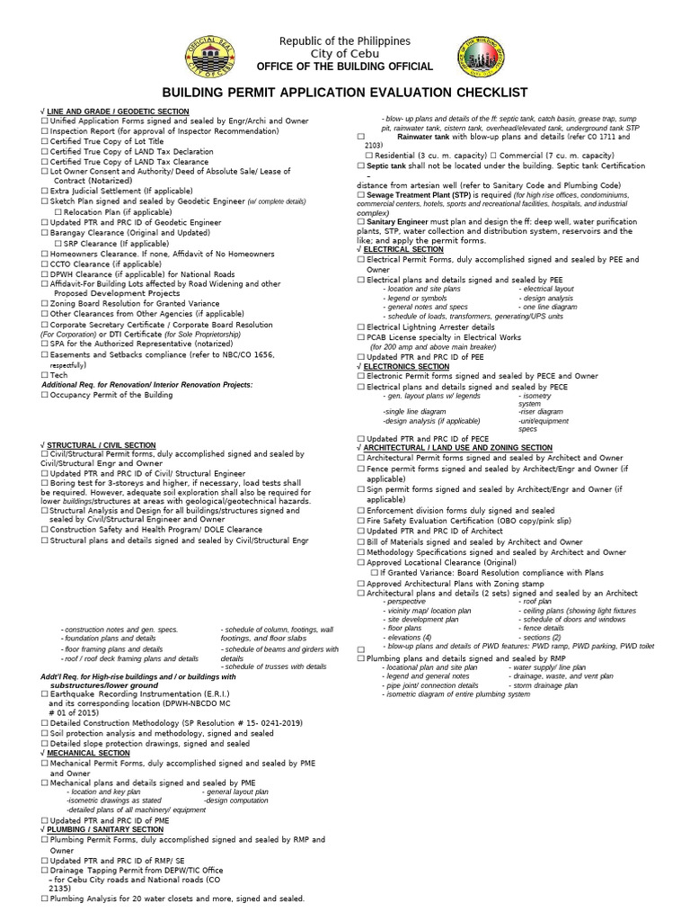 Cebu Building Permit Application Checklist | PDF | Building Engineering ...