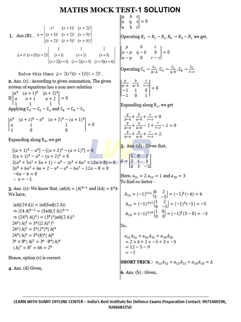 Maths Mock Test 1 Solutions Guide | PDF | Chess Theory | Chess
