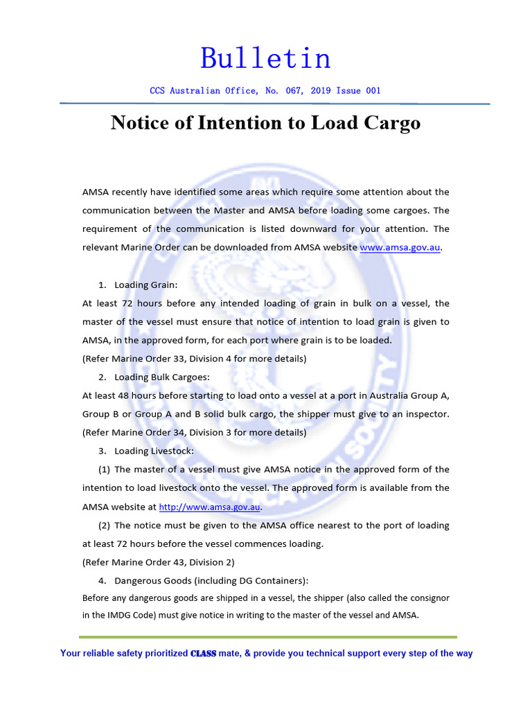 AMSA Cargo Loading Notification Guidelines | PDF | Freight Transport ...