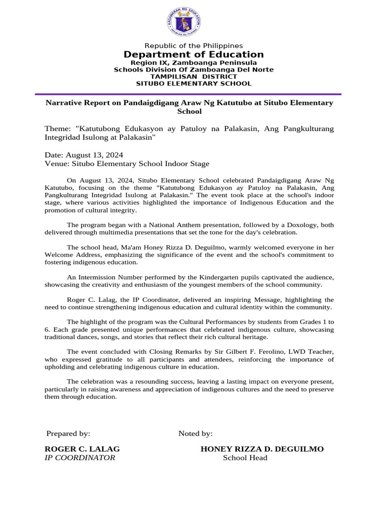 Narrative Report On Ip Celebration 2024 | PDF