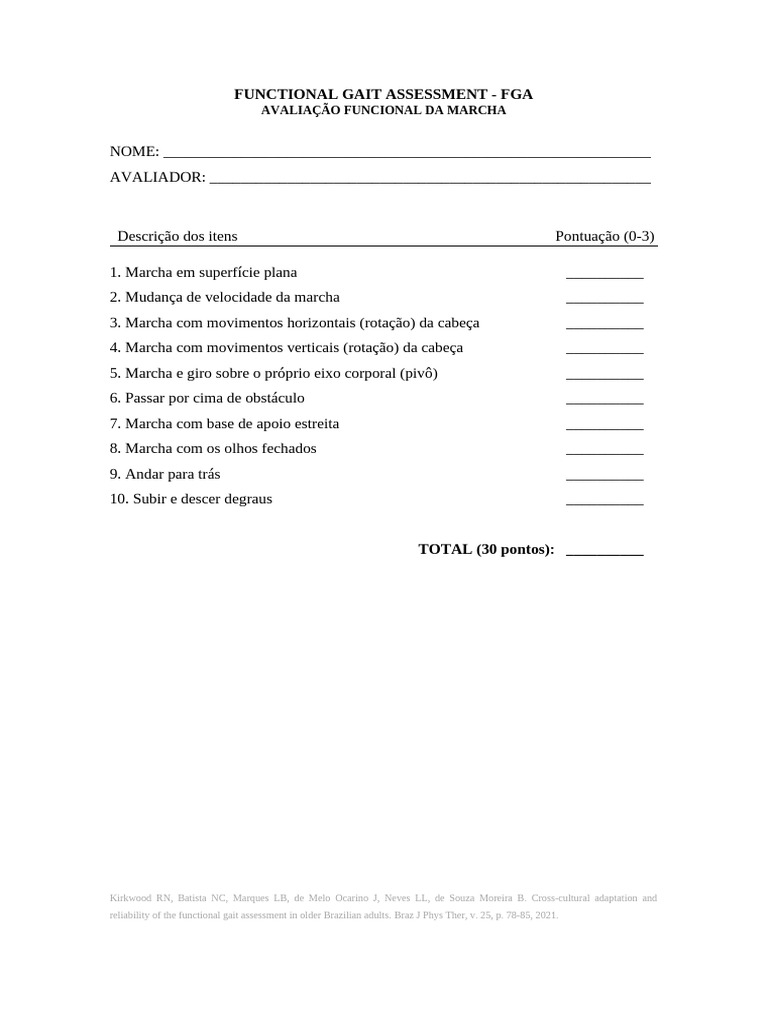 Avaliação Funcional da Marcha (FGA) | PDF