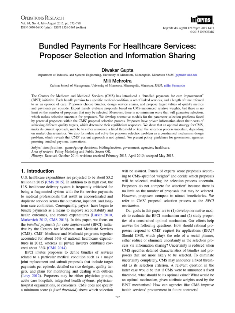 Gupta Mehrotra 2015 Bundled Payments For Healthcare Services Proposer ...