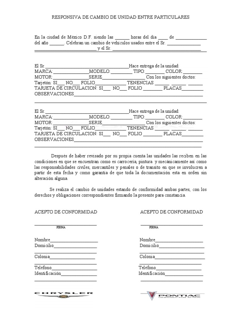 Carta de Cambio de Autos