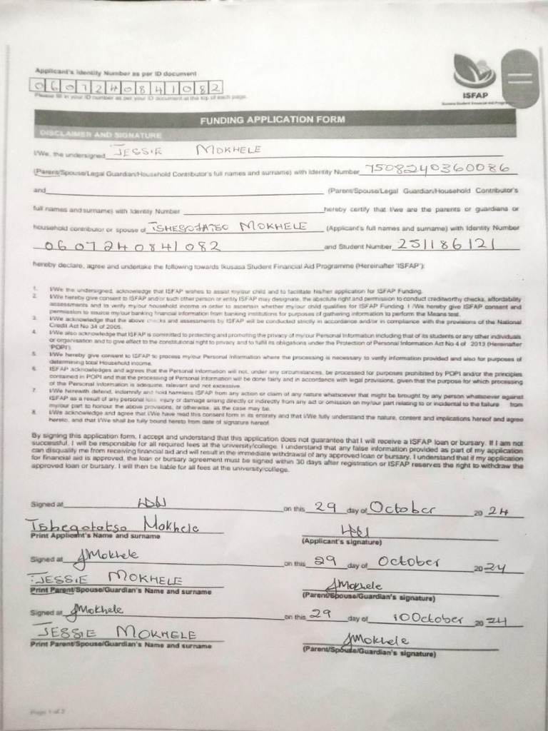 ISFAP Bursary Application Consent Form | PDF