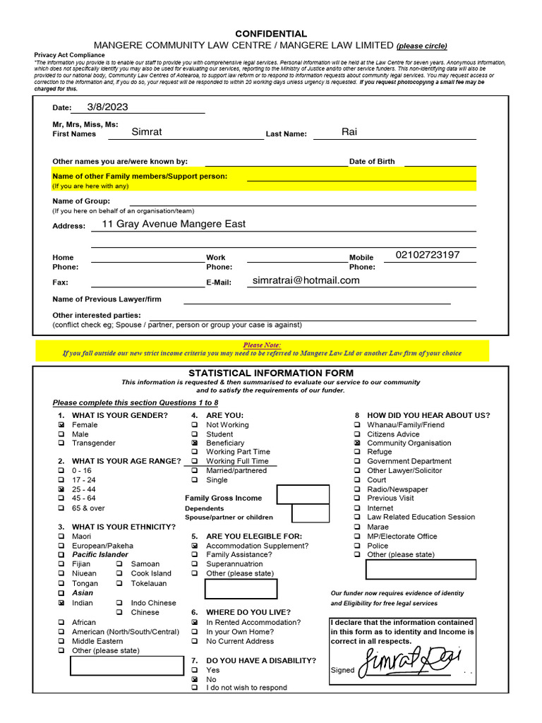 Community Legal Services Intake Form | PDF | Justice | Crime & Violence