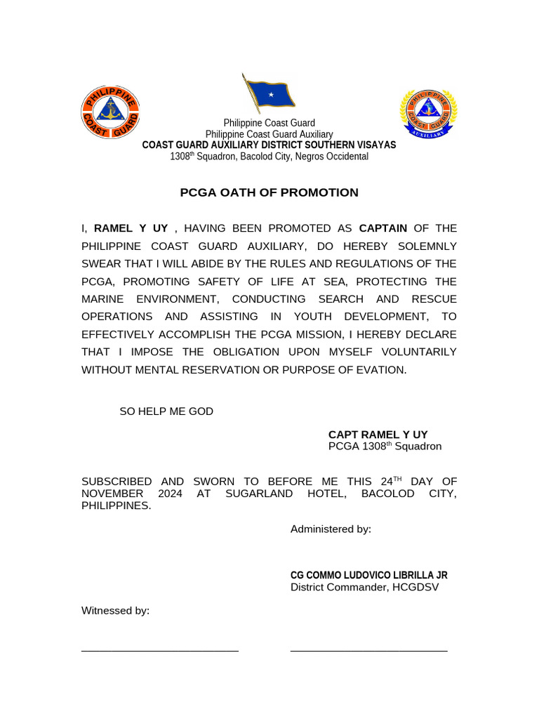 PCGA Promotion Oath Ceremony | PDF | Military Branches | Practice Of Law