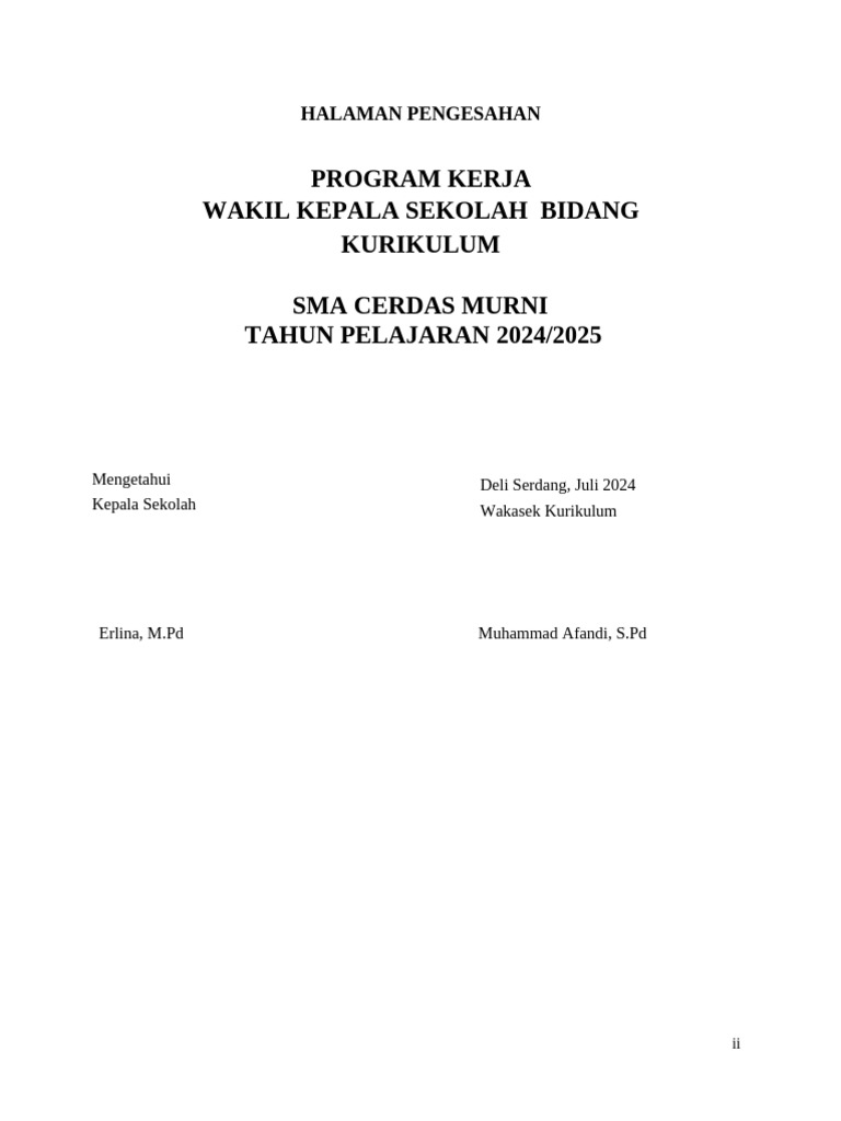 Program Kerja Wakasek Kurikulum 2024-2025 | PDF