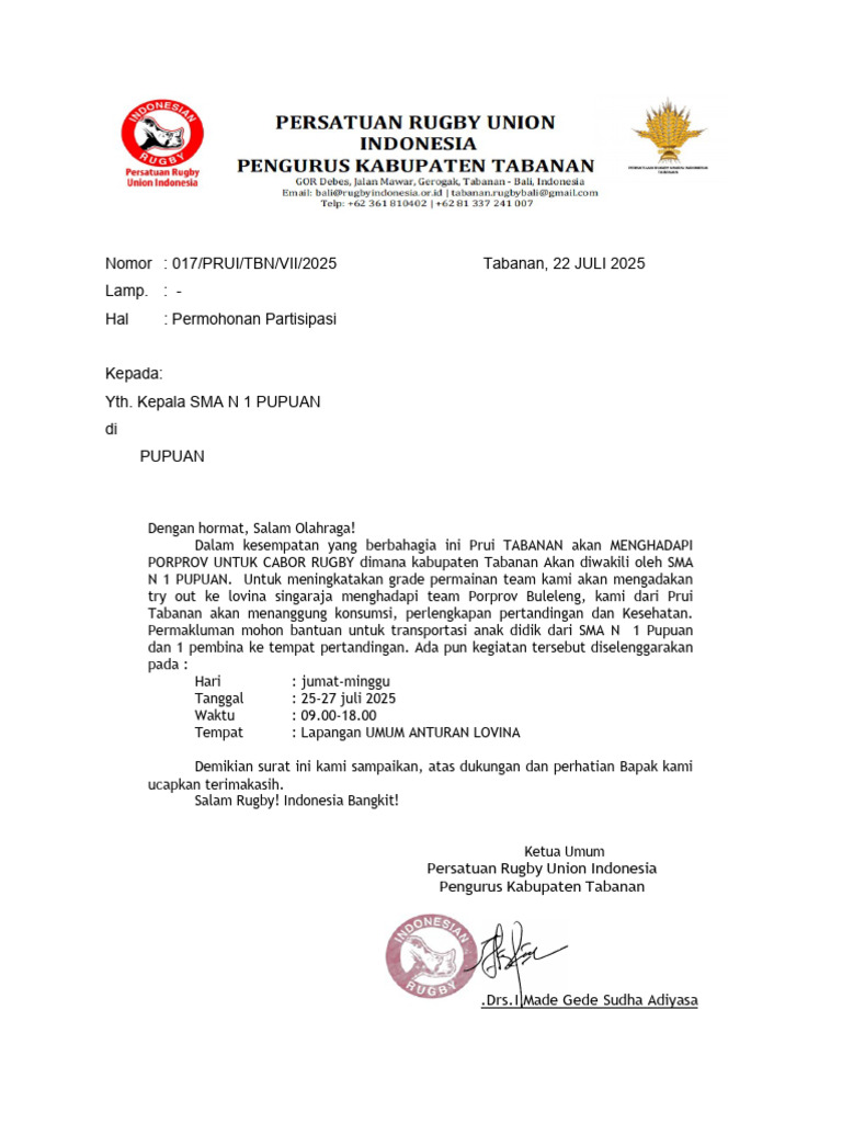 Surat Rugby 25 Juli | PDF