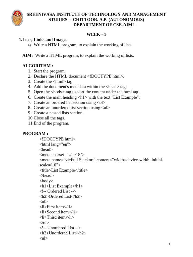HTML Programming for Lists and Links | PDF | Html | Html Element