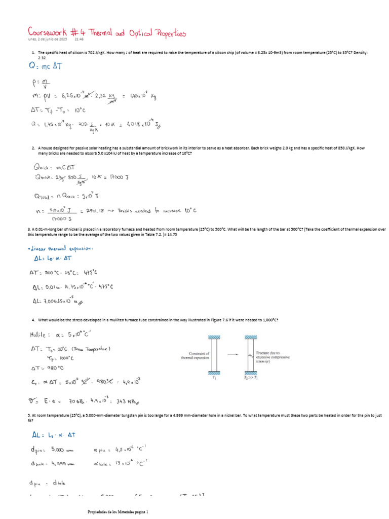 Heat Transfer Calculations in Materials | PDF | Thermal Expansion ...