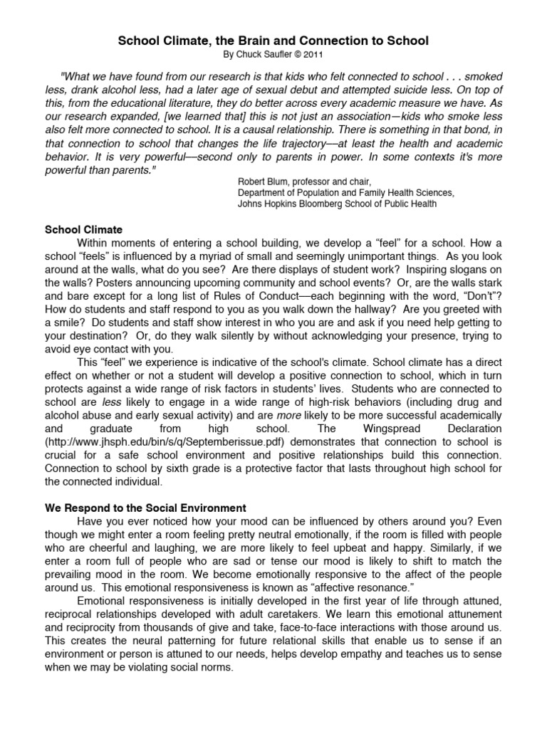 Impact of School Climate on Student Connection | PDF | Mind | Affect ...