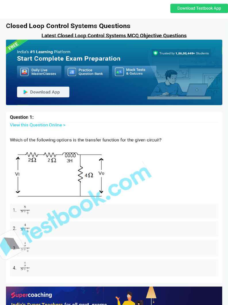 MCQ On Closed Loop Control Systems 5eea6a1039140f30f369e948 | PDF