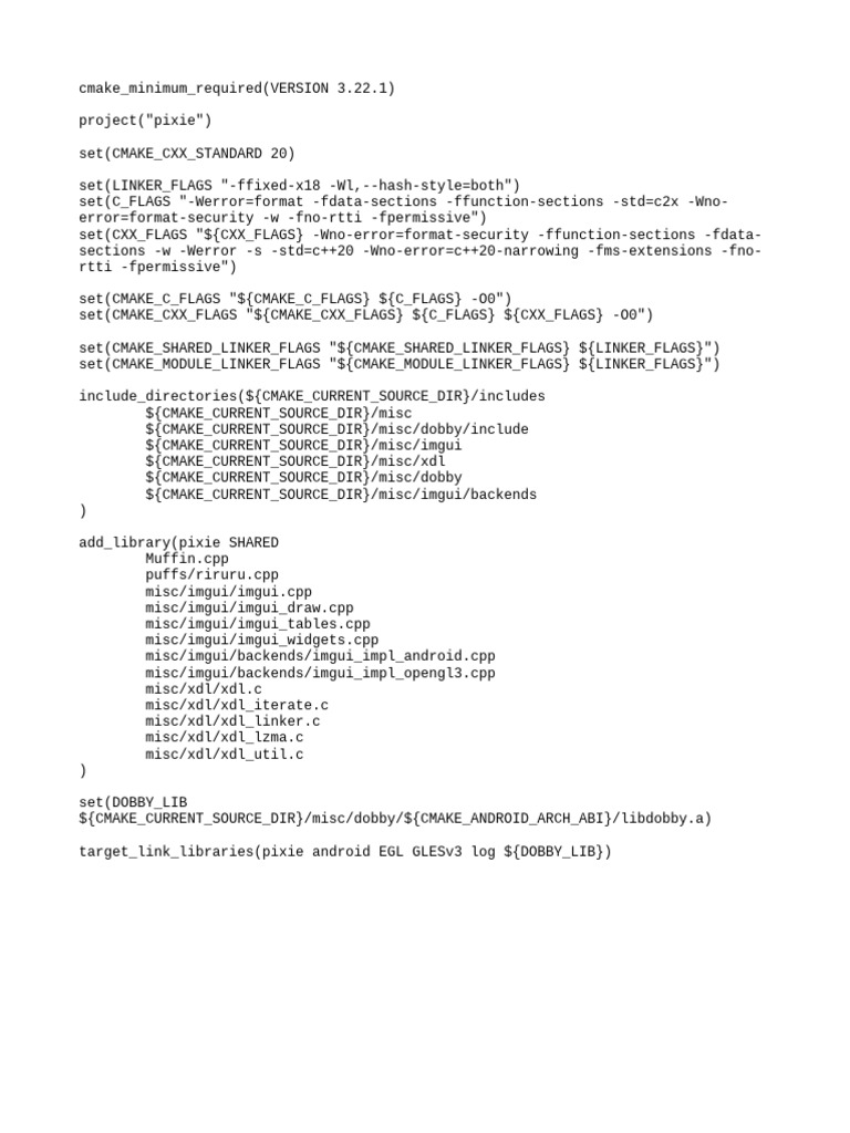 CMake Configuration for Pixie Project | PDF