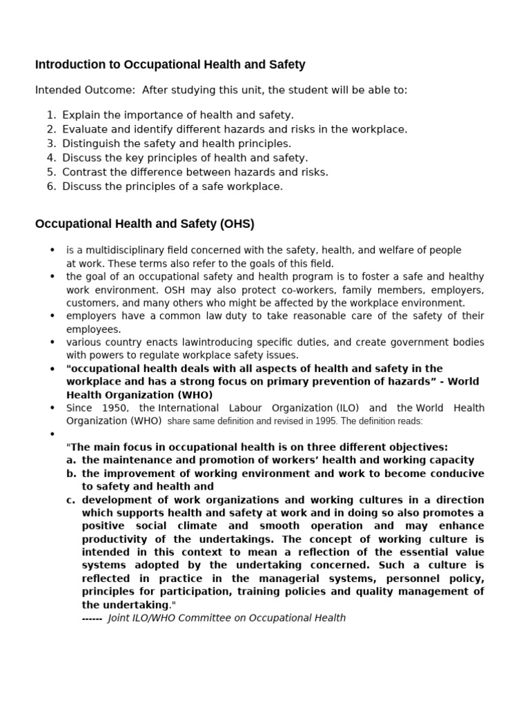 Occupational Health and Safety Overview | PDF | Occupational Safety And ...
