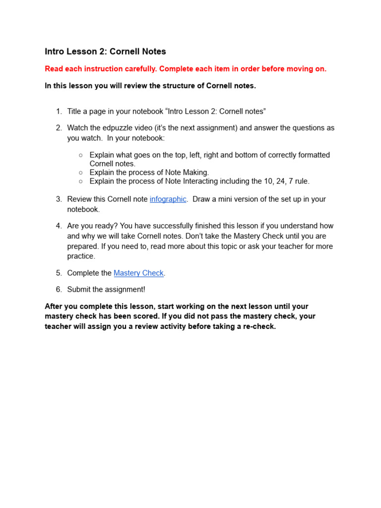 Cornell Notes Structure and Process Guide | PDF