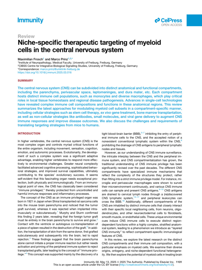Niche-Specific Therapeutic Targeting of Myeloid Cells in The Central ...