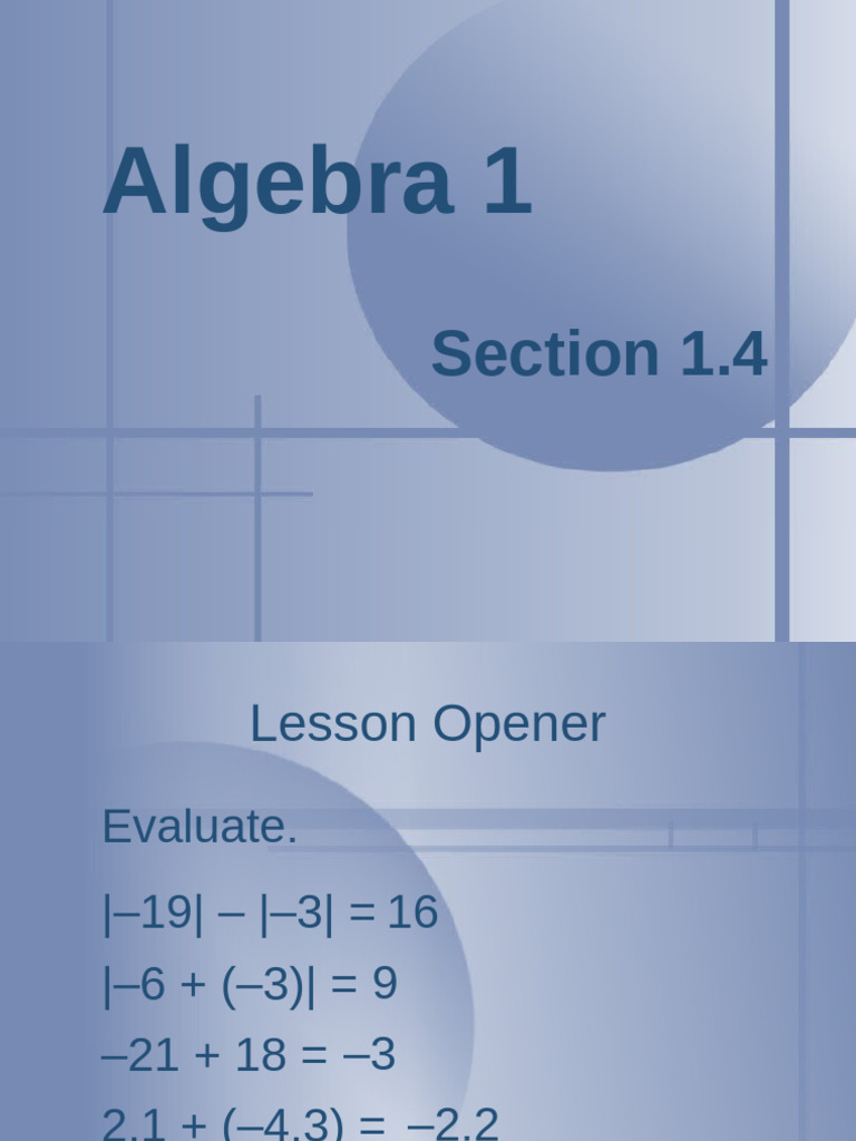 Algebra 1: Subtraction and Evaluation | PDF