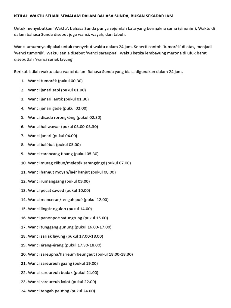 Istilah Waktu dalam Bahasa Sunda | PDF