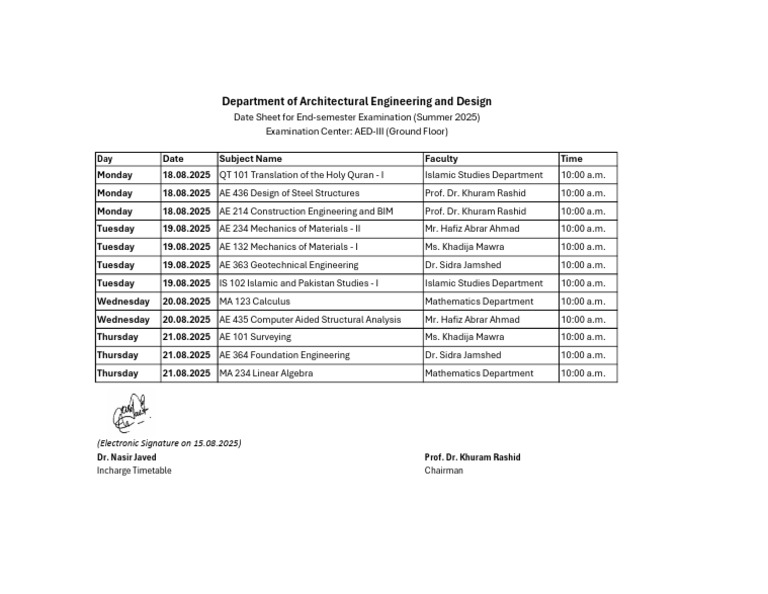 Summer 2025 Exam Date Sheet | PDF