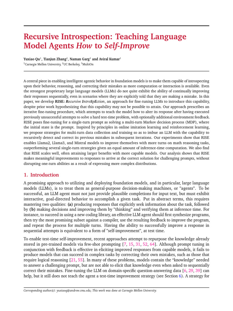 RISE: Enhancing LLM Self-Improvement | PDF | Applied Mathematics ...