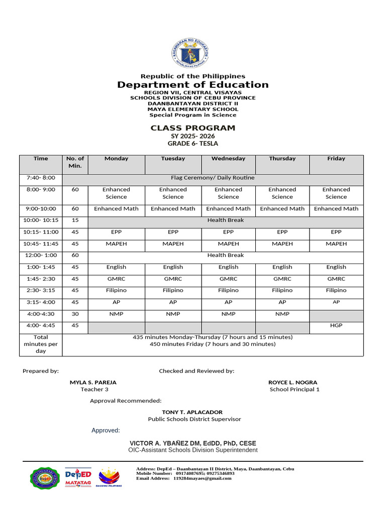 Grade 6 Class Program SY 2025-2026 | PDF | Republicanism | Government