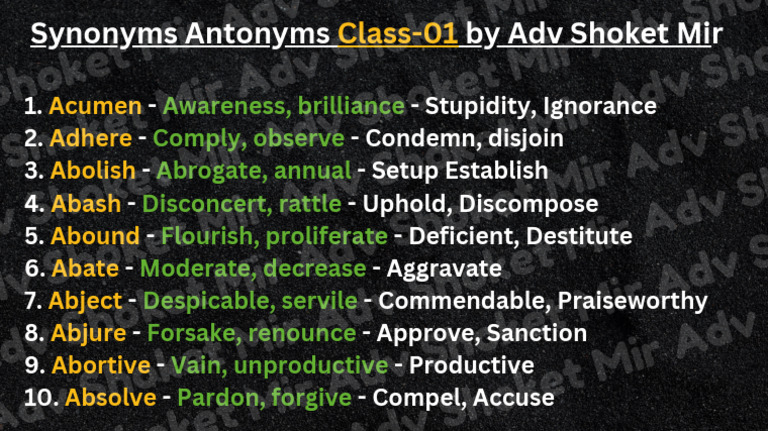 Class-01 Synonym and Antonyms | PDF | Chess Openings | Chess Theory