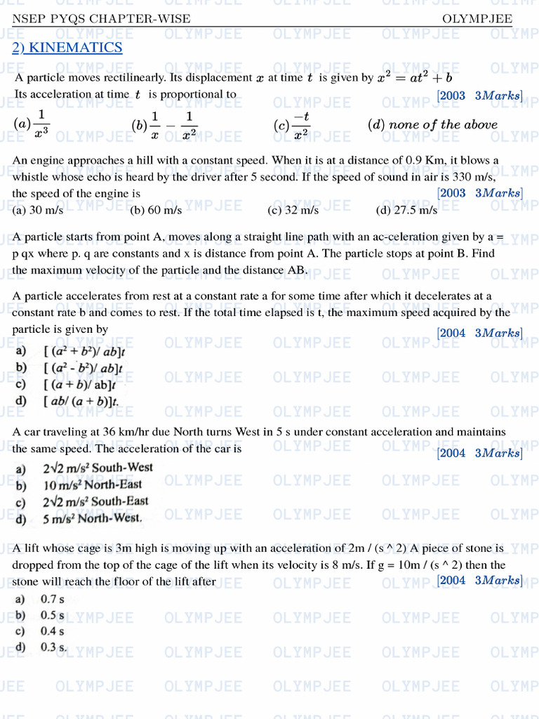 Kinematics NSEP PYQS | PDF