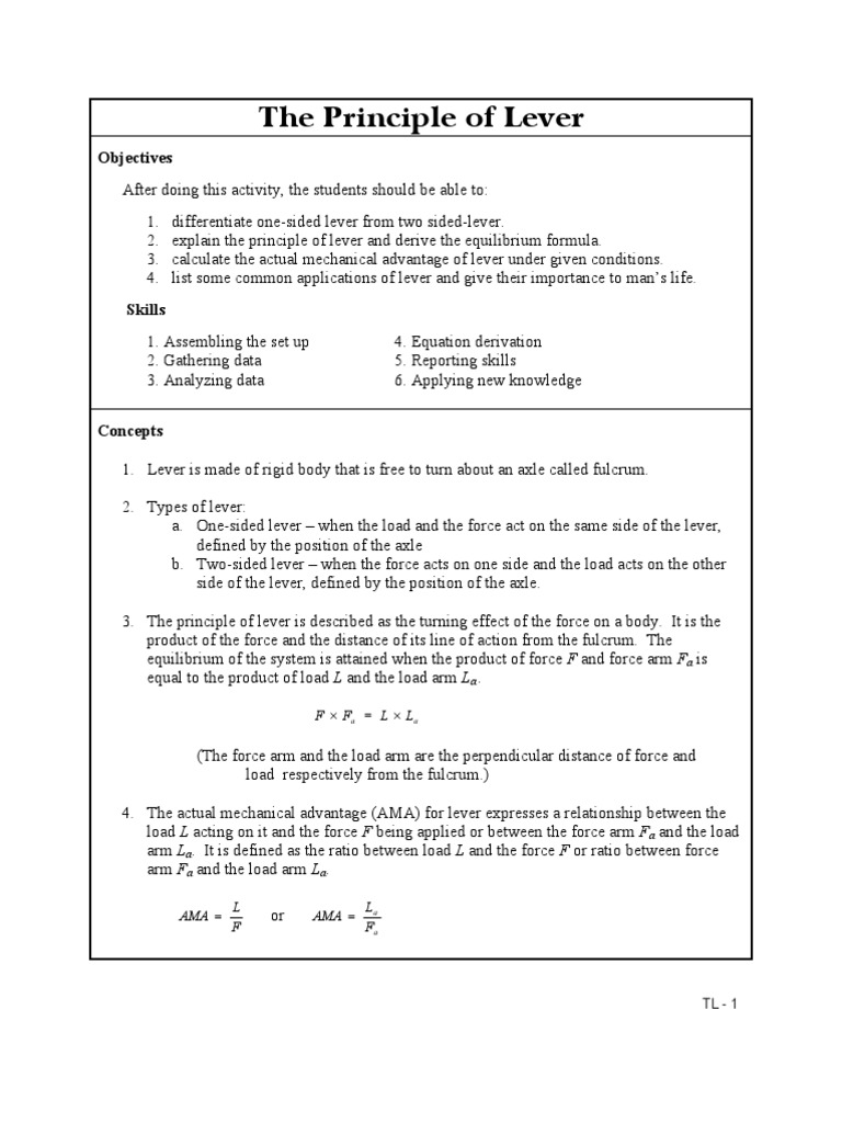 Understanding the Principle of Levers | PDF | Lever | Force