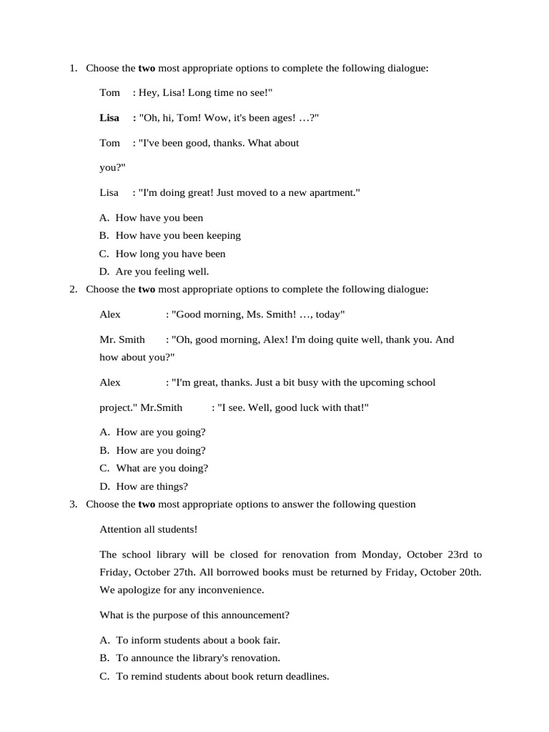 Dialogue Completion and Comprehension Exercises | PDF | Amazon ...