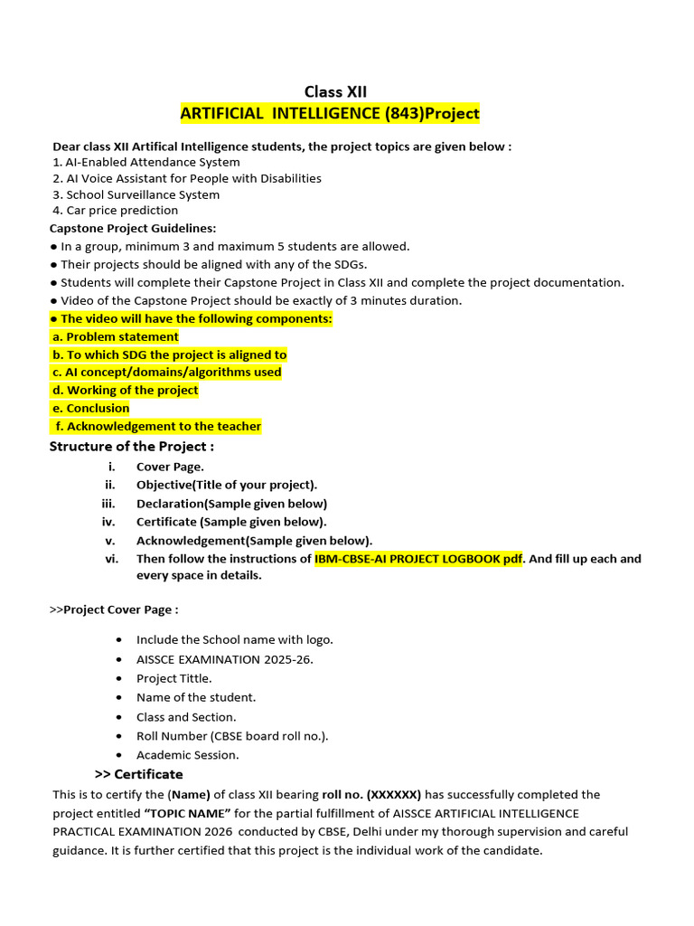 Class 12 AI Project Guidelines | PDF | Artificial Intelligence ...