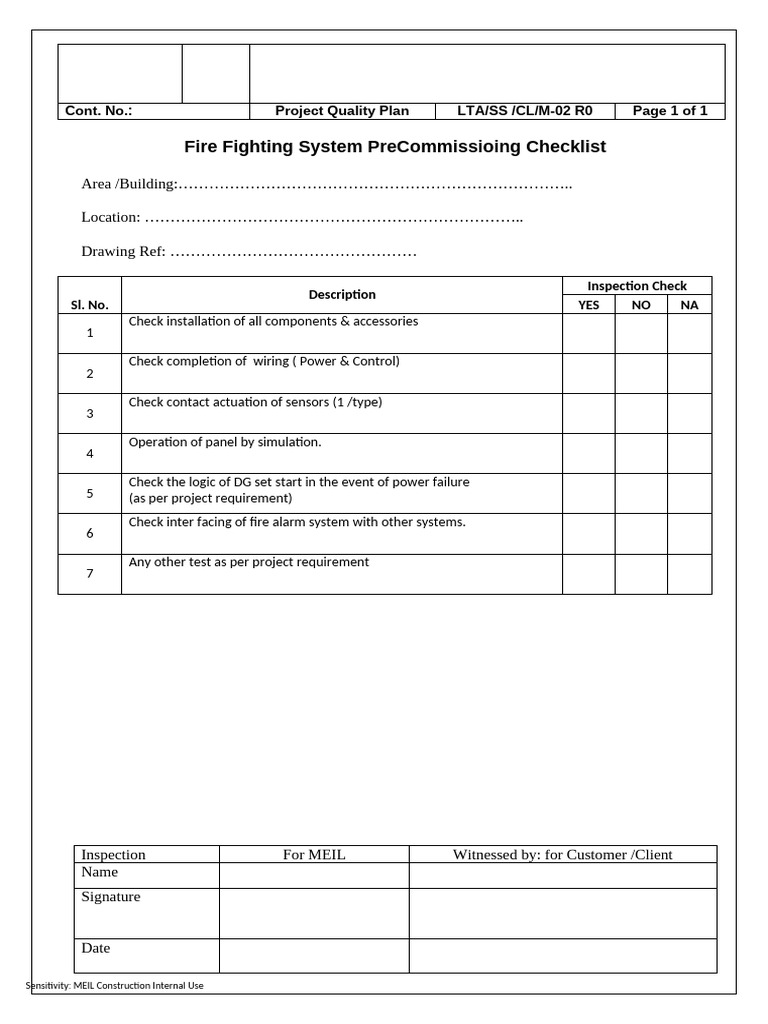 Fire Fighting System Pre-Commissioning Checklist | PDF