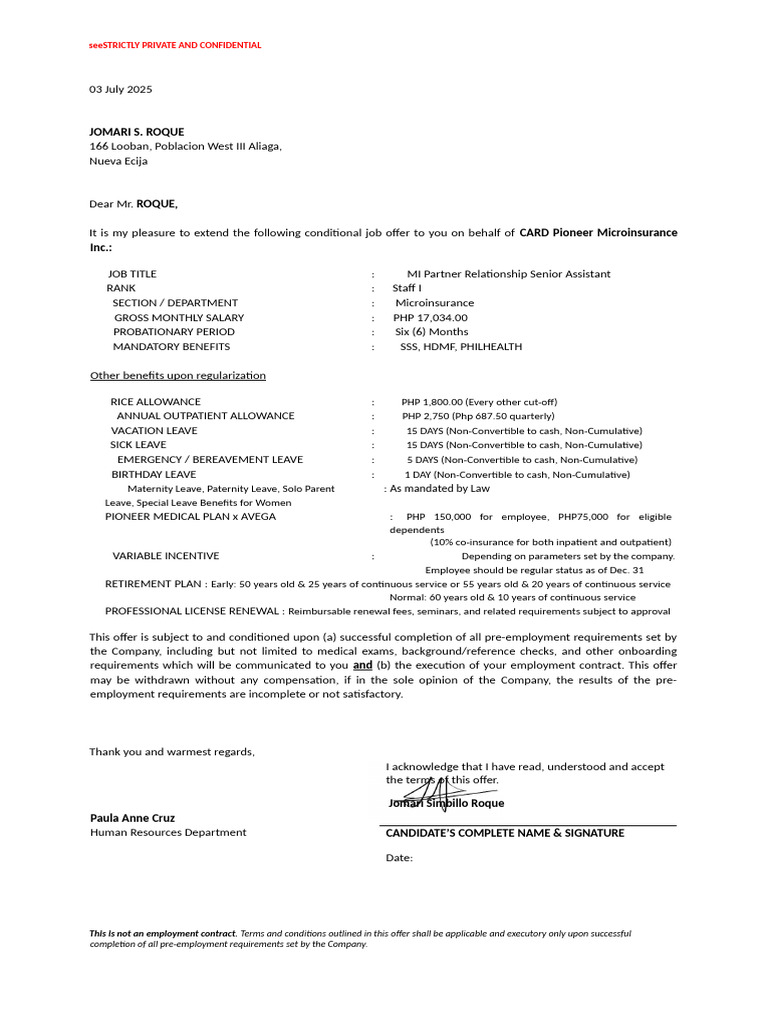Conditional Job Offer for MI Partner Role | PDF | Background Check ...