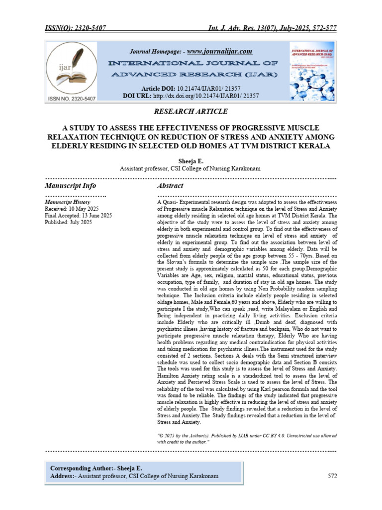 Effectiveness of Relaxation on Elderly Stress | PDF | Statistics ...