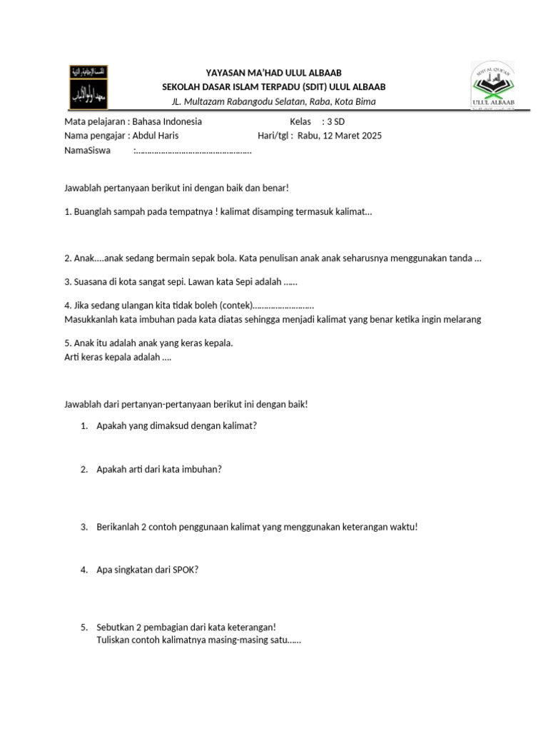 Materi Bahasa Indonesia Kelas 3 SD | PDF