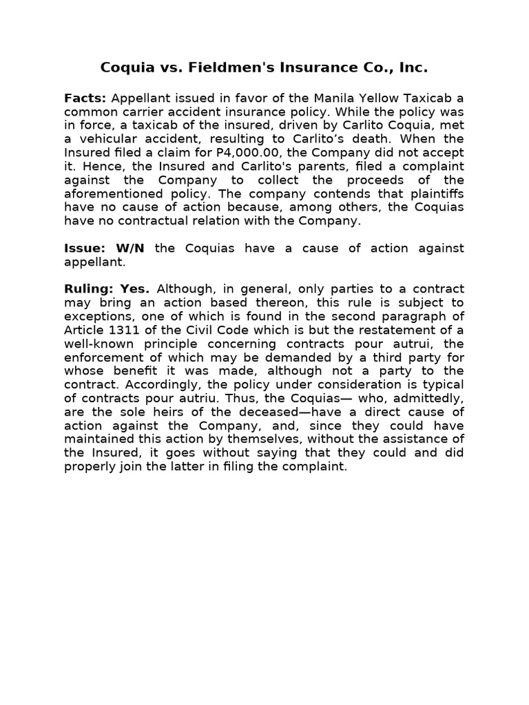 15 Coquia vs. Fieldmen's Insurance Co., Inc. | PDF