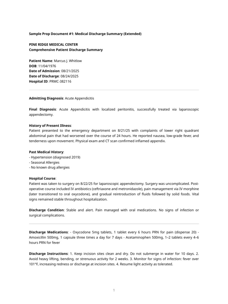 Medical Discharge Summary for Appendectomy | PDF | Clinical Medicine ...