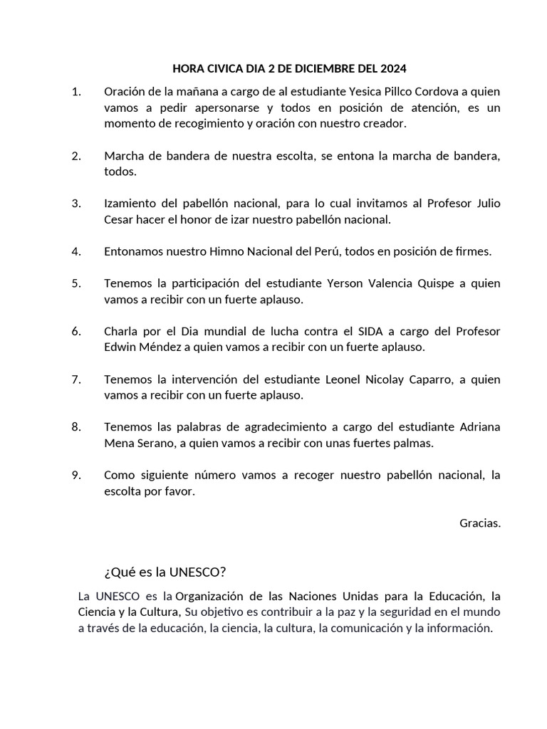 Hora Cívica 2 de Diciembre 2024 | PDF