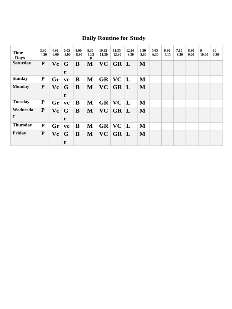 Daily Routine For Study | PDF