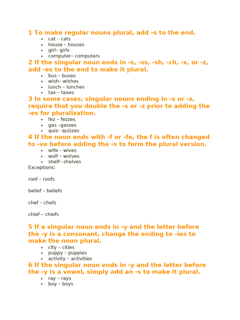 Pluralization Rules for Regular Nouns | PDF