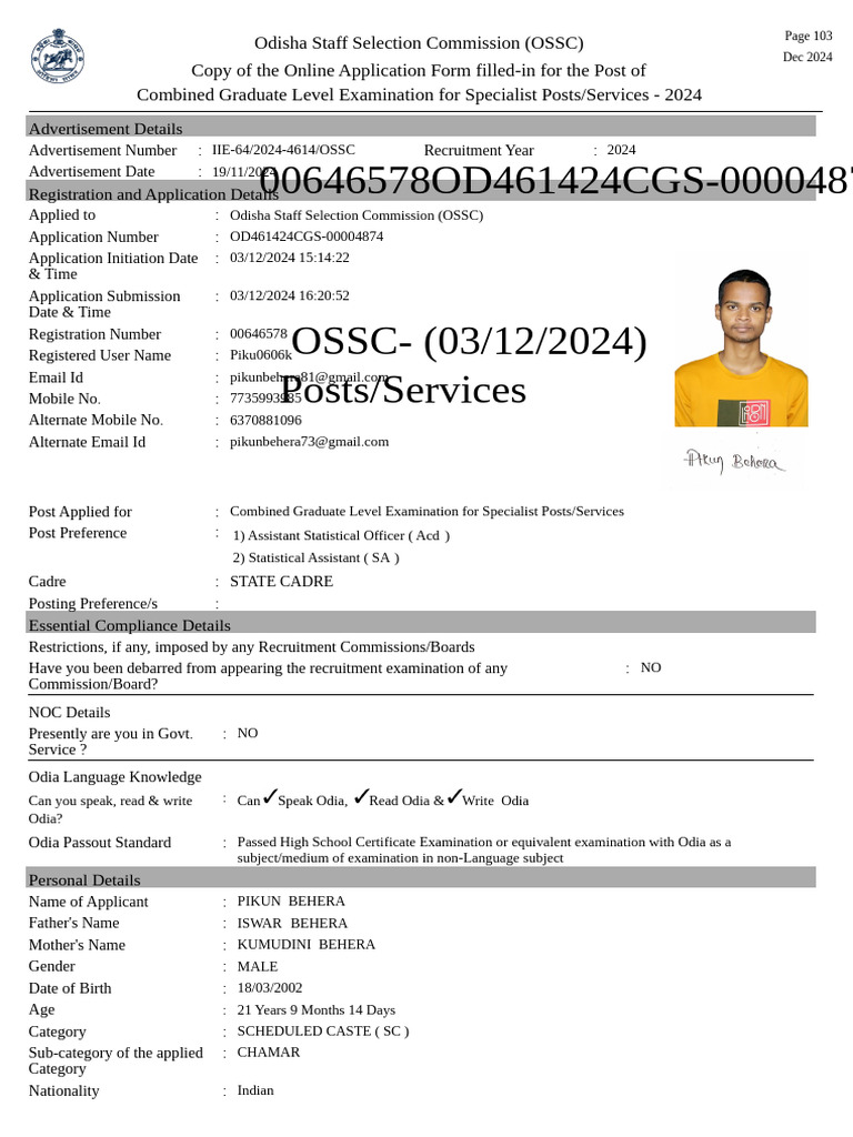 OSSC Application for Specialist Posts 2024 | PDF