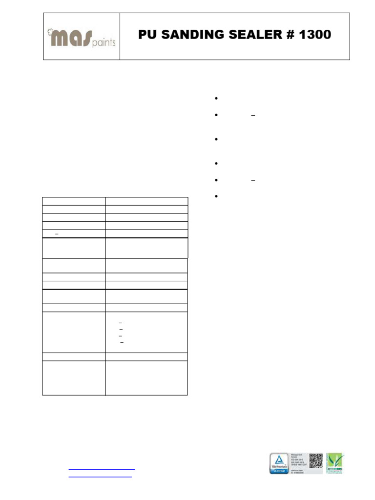 Pu Sealer 1300 Datasheet | PDF | Paint | Materials
