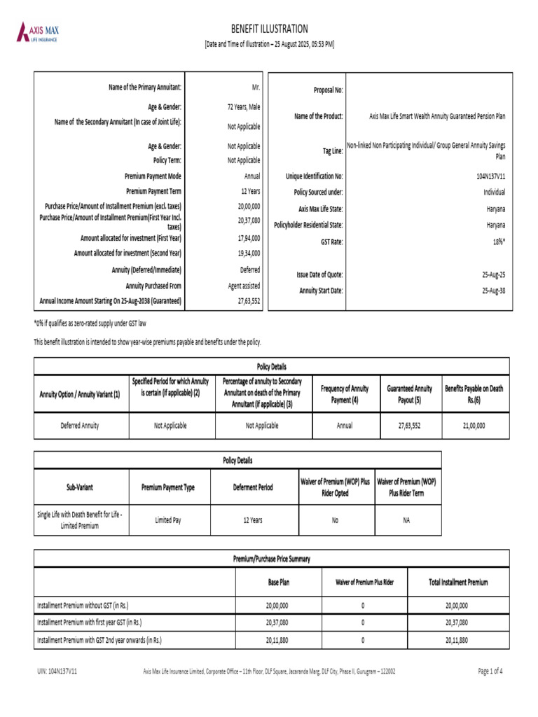 Illustration 21 | PDF | Insurance | Life Annuity