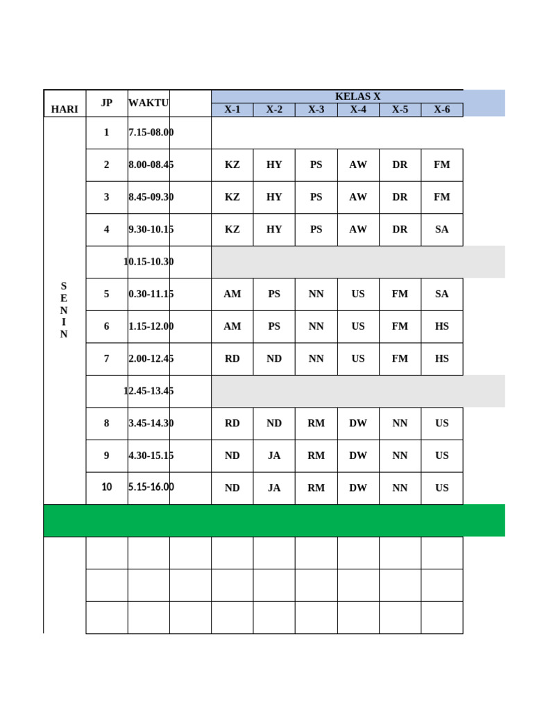 Roster Senin 1 | PDF