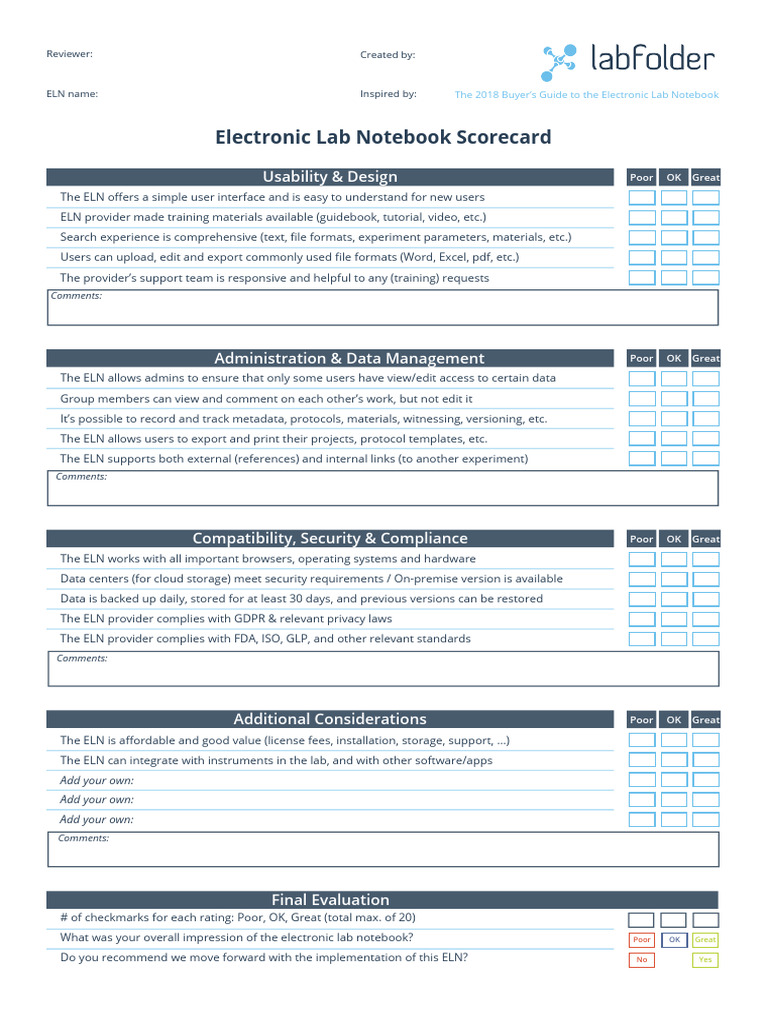 Electronic Lab Notebook Evaluation Scorecard | PDF | Computer ...
