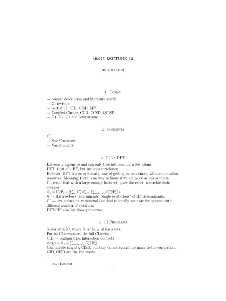 Lec 13 | PDF | Density Functional Theory | Quantum Mechanics