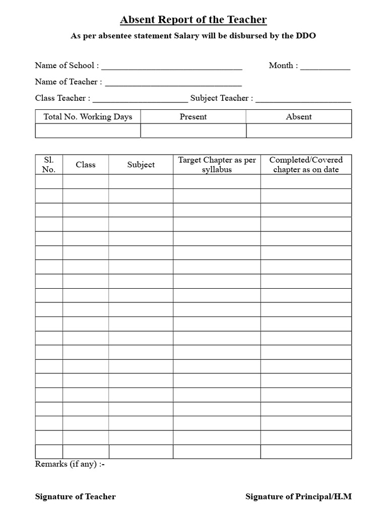 Teacher Absent Report | PDF