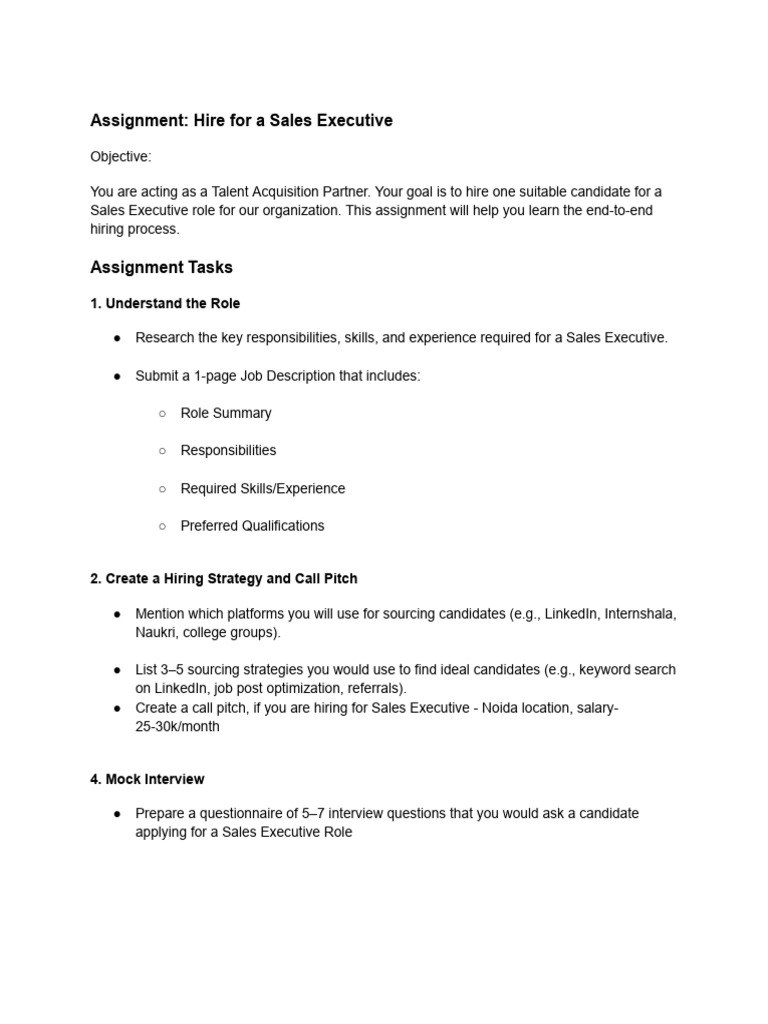 Assignment - Hire For Sales Executive | PDF