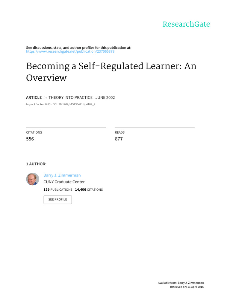 Self-Regulated Learning Overview | PDF | Metacognition | Self Efficacy