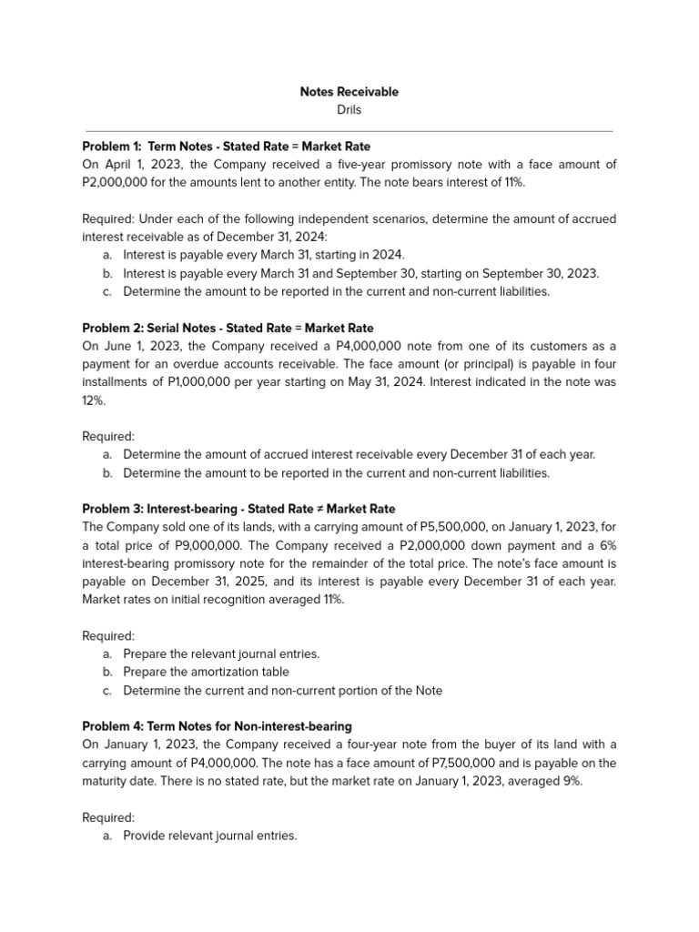 M1T3 - Notes Receivable (Drills) | PDF | Interest | Business Economics